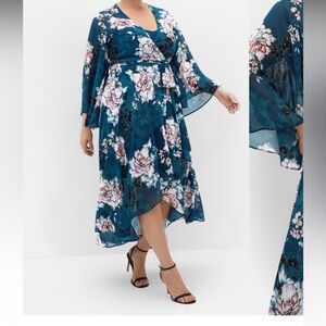 City Chic Teal Floral High Low Dress